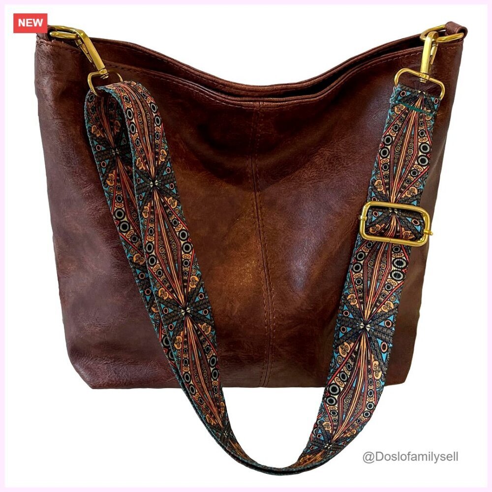 Vegan Leather Hobo Bag with Guitar Strap Crossbody Shoulder Purse
